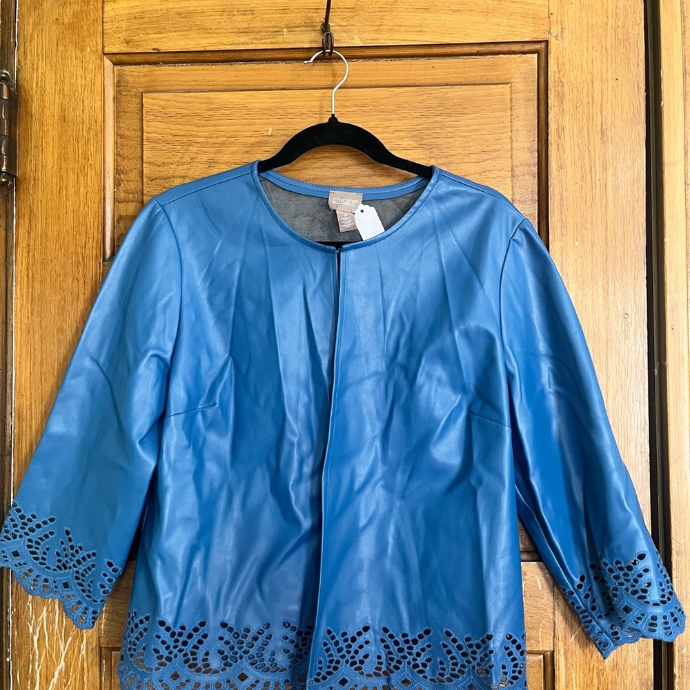 Chico’s Blue Women's Jacket with Laser cut Trim